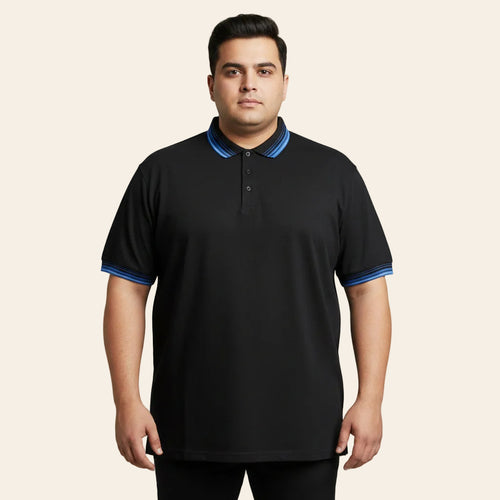 Black cotton polo shirt with contrast tipped collar made from 100% cotton by Bigwear.pk modern everyday essential mens casual wear.