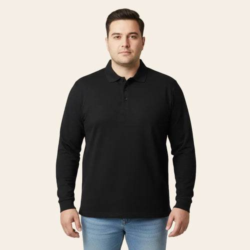 Bigwear black full sleeve cotton polo shirt classic fit long sleeves