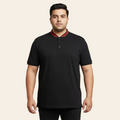 Black Grandad Collar Polo Shirt Tipped Collar 100% Cotton Casual Wear