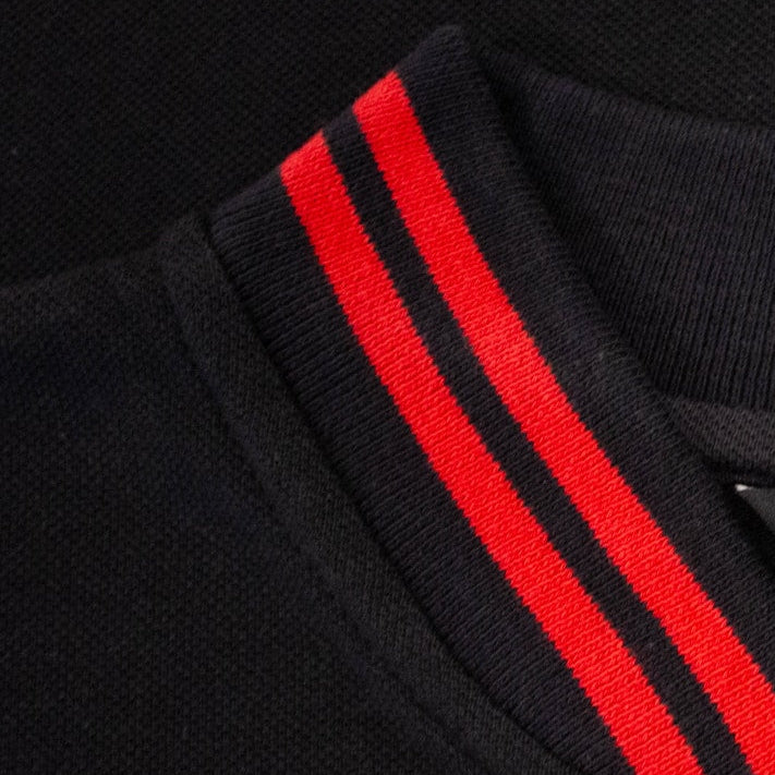 Black Grandad Collar Polo Shirt Tipped Collar 100% Cotton Casual Wear