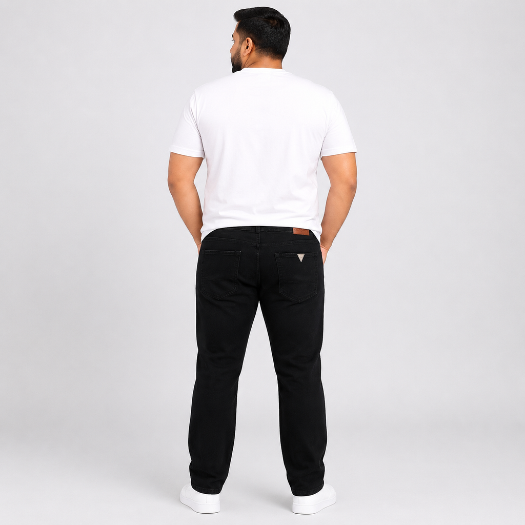 Black straight fit denim jeans for men classic black wash casual everyday comfort style