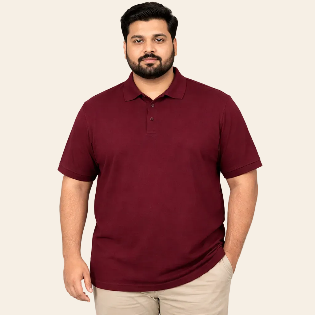 Burgundy tall pique polo shirt in premium cotton with extended length, breathable fabric, and classic collar for a clean smart-casual look