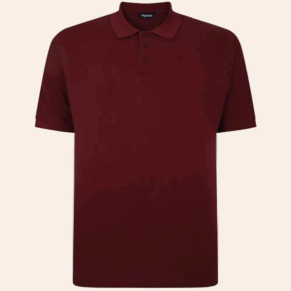 Burgundy tall pique polo shirt in premium cotton with extended length, breathable fabric, and classic collar for a clean smart-casual look