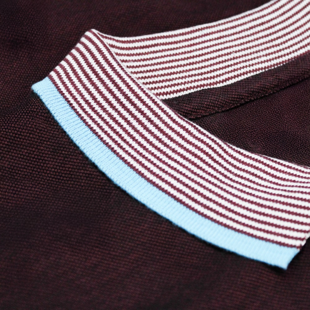 Burgundy two-tone polo shirt with contrast striped collar and sleeve tipping by Bigwear.pk