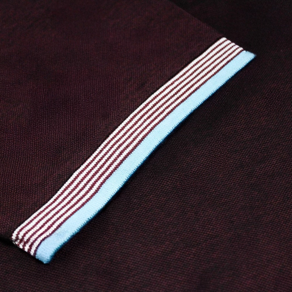 Burgundy two-tone polo shirt with contrast striped collar and sleeve tipping by Bigwear.pk