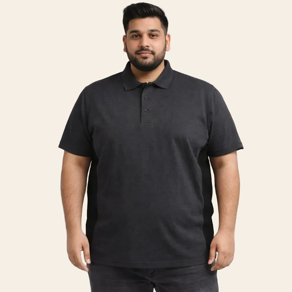 Plus size charcoal black side panel polo shirt cotton polyester XL-6XL