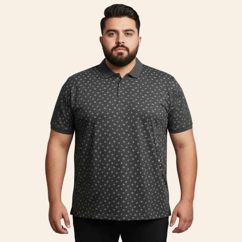 Charcoal micro print polo shirt with modern fit cotton polyester fabric