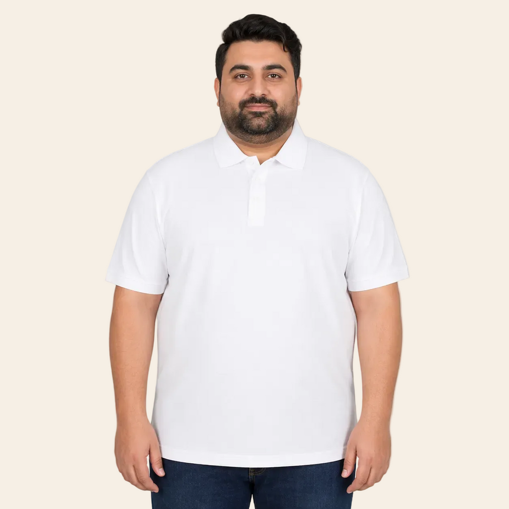 Classic white cotton polo shirt with ribbed collar and three button placket clean minimal design