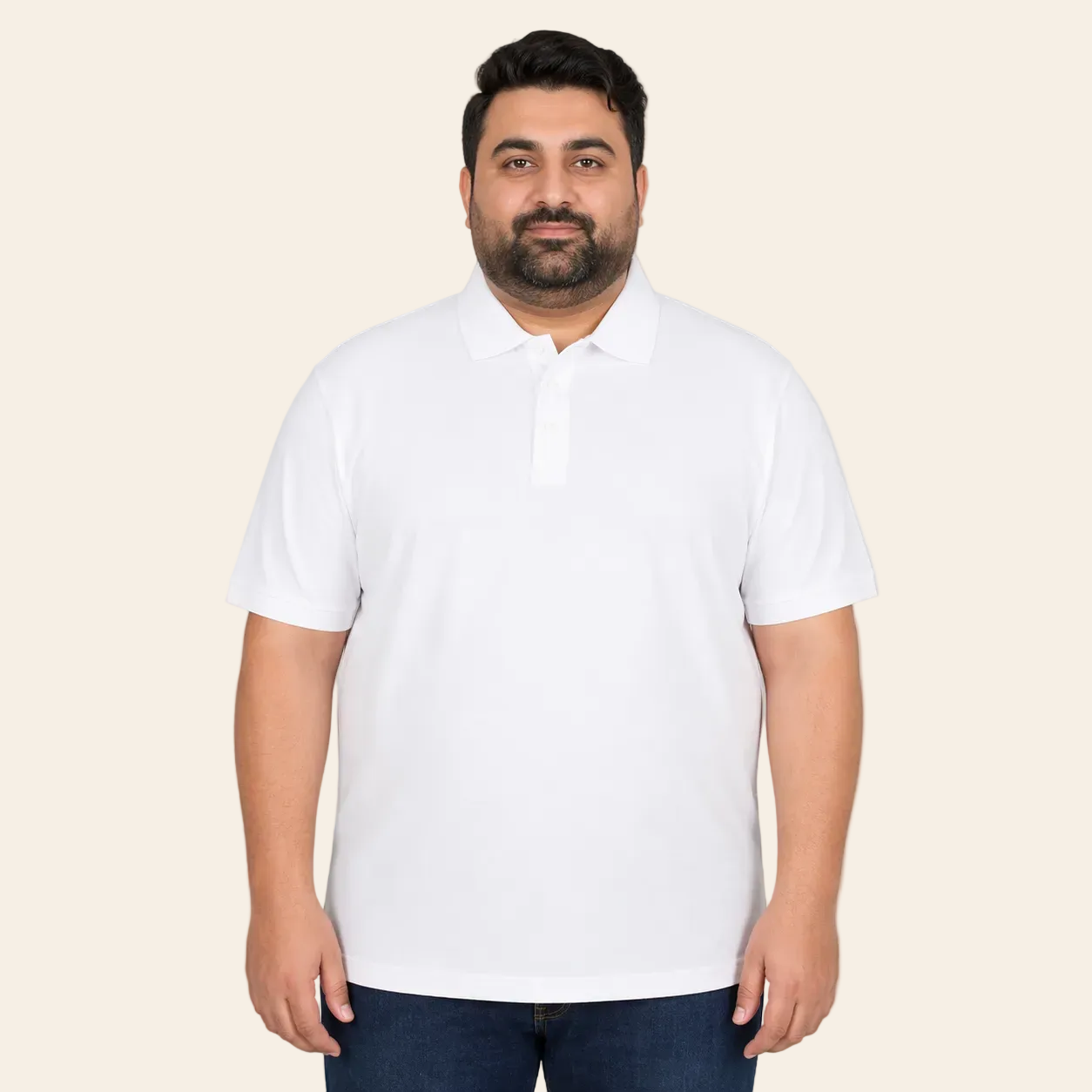 Classic white cotton polo shirt with ribbed collar and three button placket clean minimal design