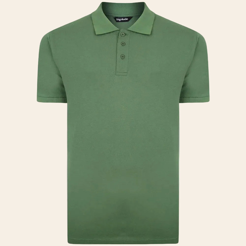 Men’s deep green cotton pique polo shirt with ribbed collar and short sleeves