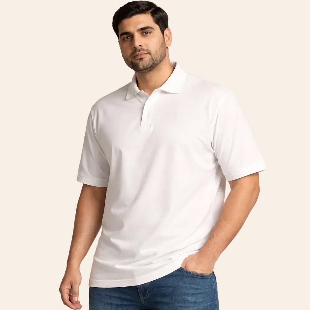 Men white polo shirt cotton polyester blend soft fabric comfortable fit classic collar short sleeve premium casual wear 2XL