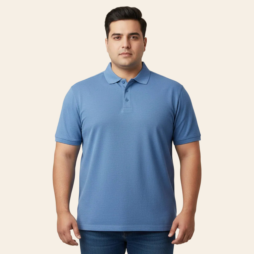 French blue modern classic polo shirt premium finish cotton polyester blend short sleeve smart casual clean look Bigwear.pk