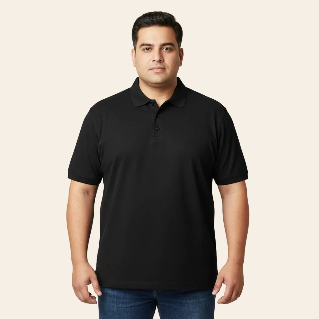 jet black polo shirt cotton polyester blend ribbed collar short sleeve classic fit durable fabric Bigwear.pk