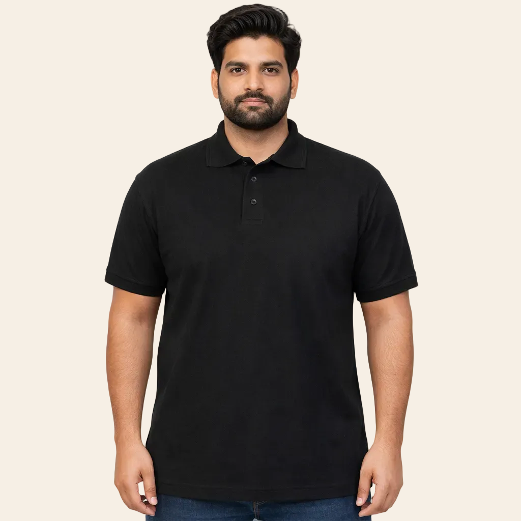 jet black smooth touch polo shirt cotton recycled polyester pique fabric short sleeve ribbed collar premium finish Bigwear.pk
