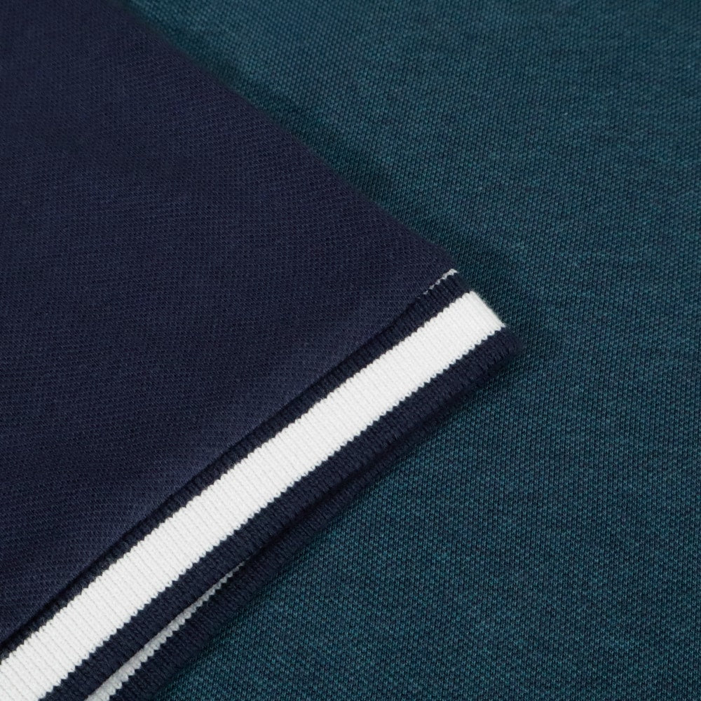 Teal two tone polo shirt with contrast sleeves and tipped collar