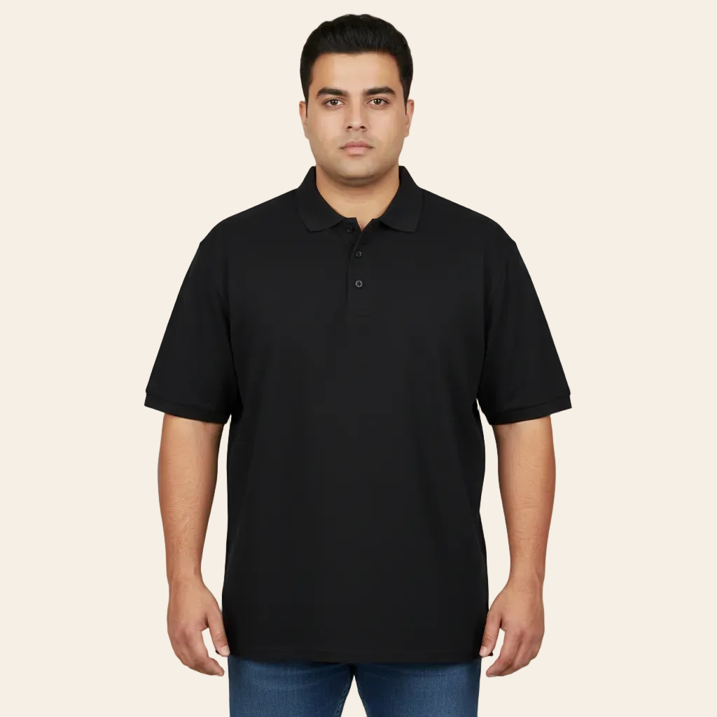 Men midnight black cotton polo shirt with ribbed collar classic fit