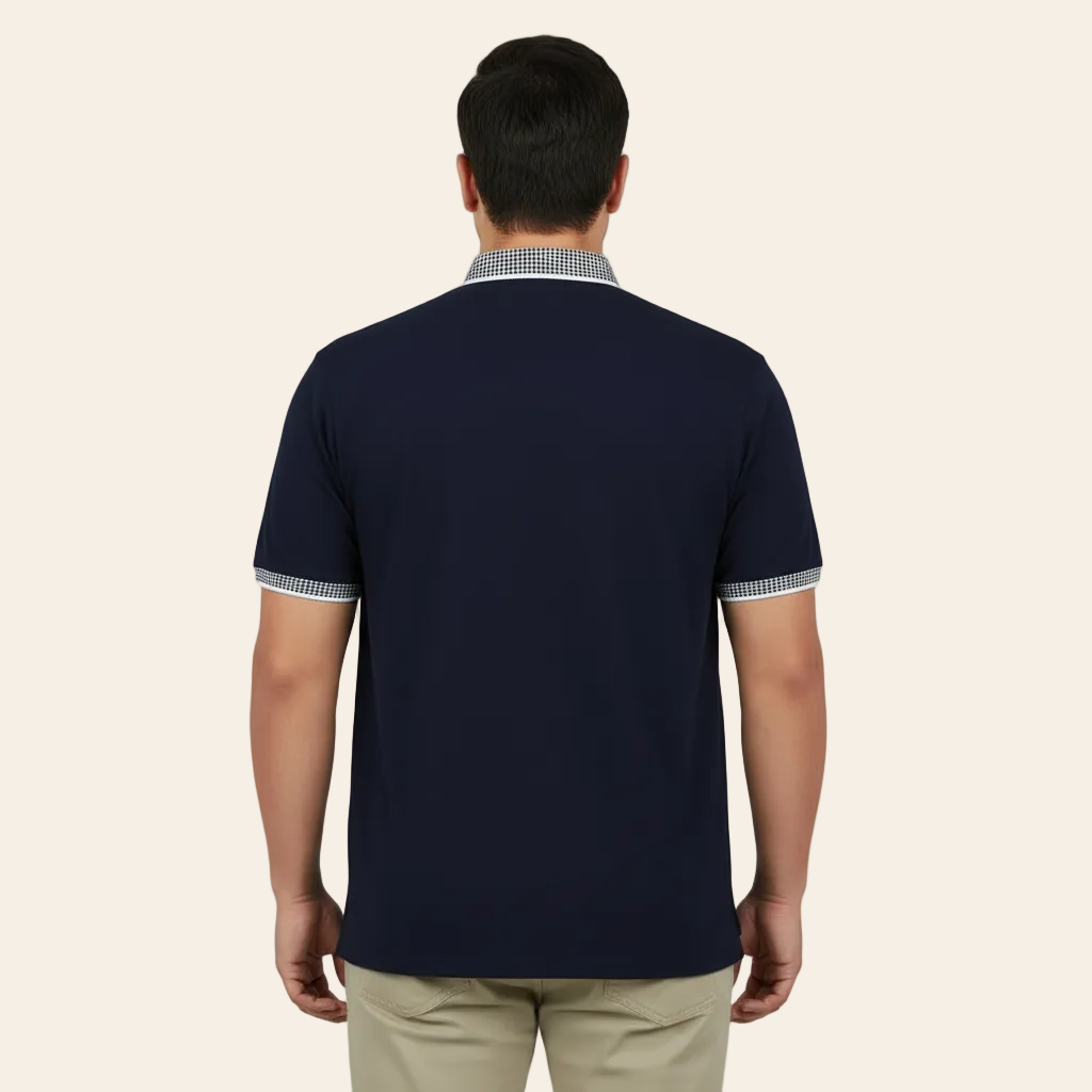 Navy Contrast Trim Piqué Polo Shirt BG-101