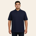Navy blue cotton pique polo shirt with ribbed collar and classic fit