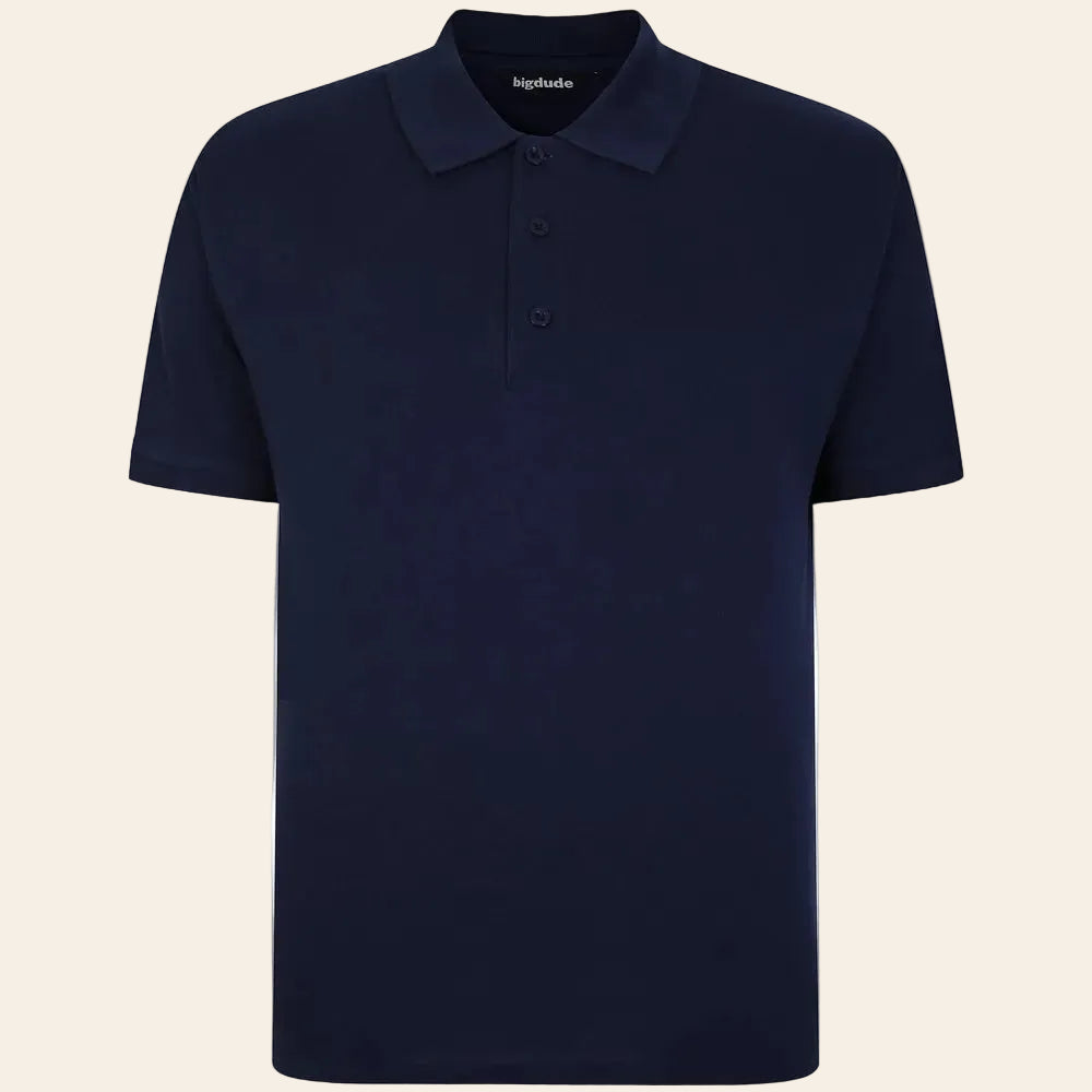Navy blue cotton pique polo shirt with ribbed collar and classic fit