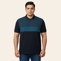 Navy dobby colour block polo shirt with marl chest stripe and contrast tipped collar by Bigwear.pk for men casual cotton polo style.