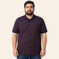 Navy floral print polo shirt made from soft cotton jersey fabric with short sleeves and three button placket by Bigwear.pk