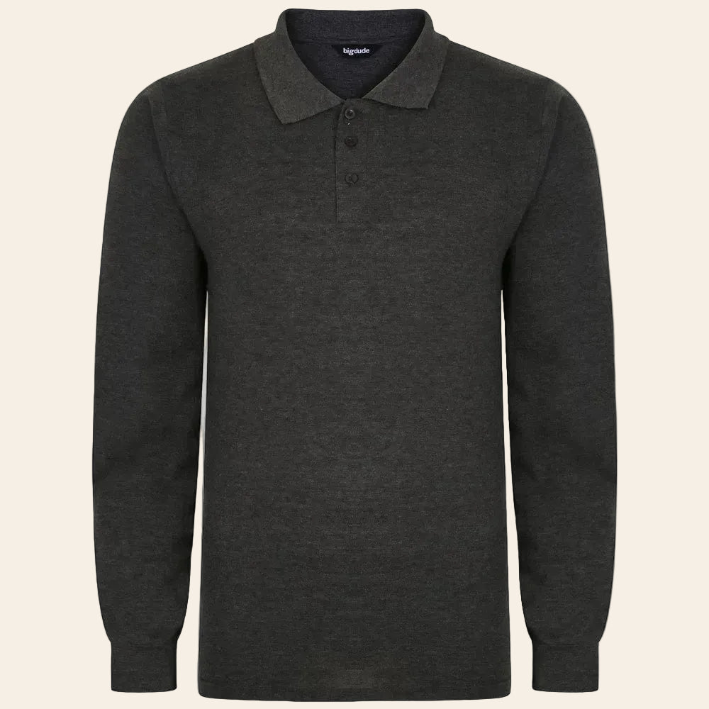Bigwear charcoal long sleeve polo shirt cotton blend classic fit