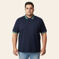 Plus size navy polo shirt with contrast collar and sleeve trim for men