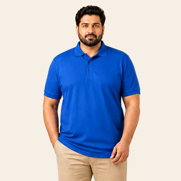 Royal Blue Premium Pique Polo Shirt for Men – Plus Size Casual Half Sleeve Cotton Polo Tee, Comfortable Fit, Classic Collar Design, Sizes 2XL-6XL