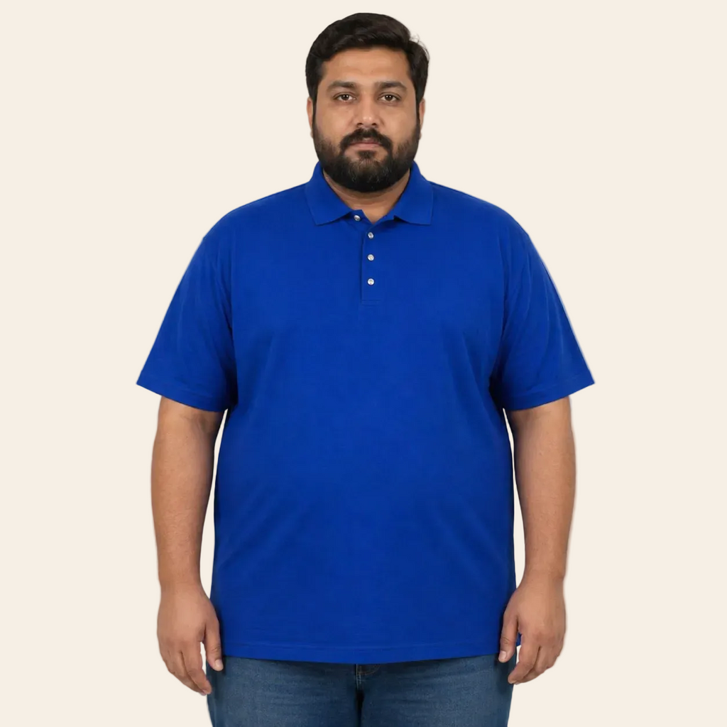 Royal Blue Snap Button Polo Shirt Lightweight Daily Wear 100% Cotton Polo Shirt Front View on Male Model