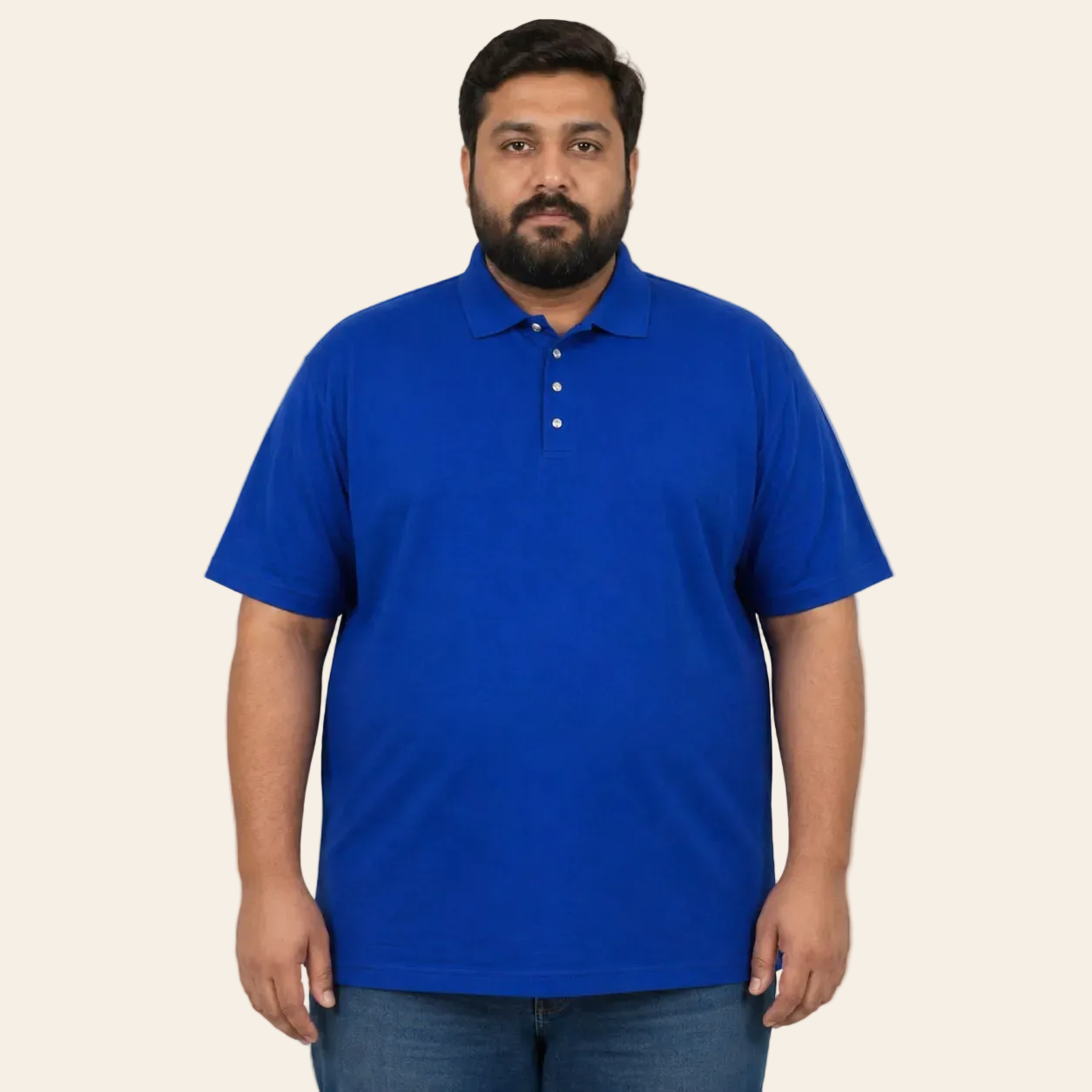 Royal Blue Snap Button Polo Shirt Lightweight Daily Wear 100% Cotton Polo Shirt Front View on Male Model