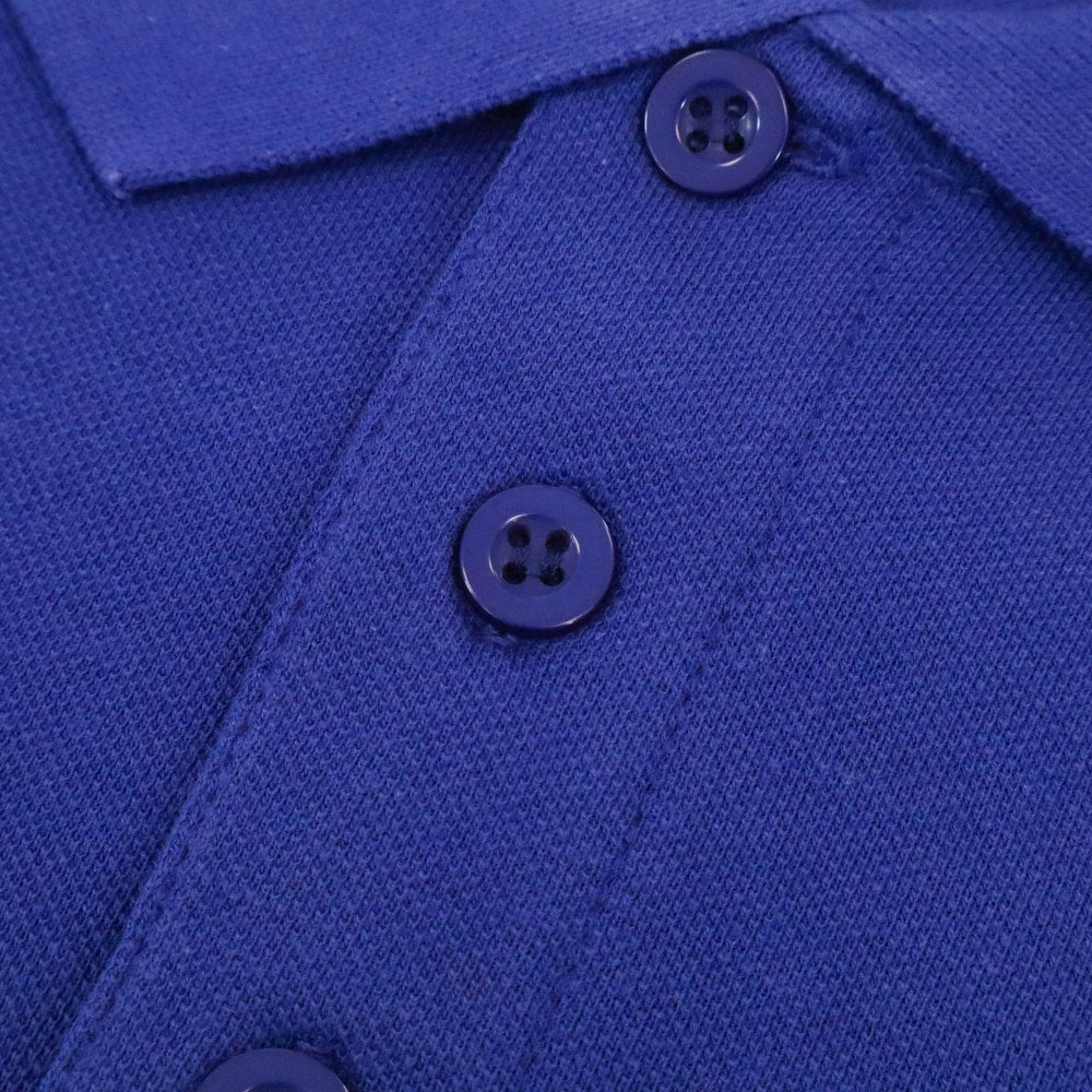 Cobalt blue plain polo shirt with ribbed collar and three button placket