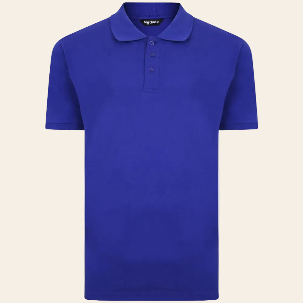 Cobalt blue plain polo shirt with ribbed collar and three button placket