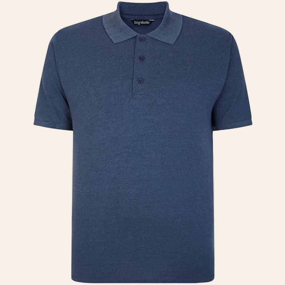 Plain denim blue polo shirt soft cotton blend ribbed collar classic fit Bigwear.pk