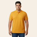 Sunset orange plain polo shirt with ribbed collar and three button placket in cotton blend