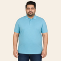 Turquoise soft jersey cotton polo shirt with flat knit collar and three button placket for summer wear
