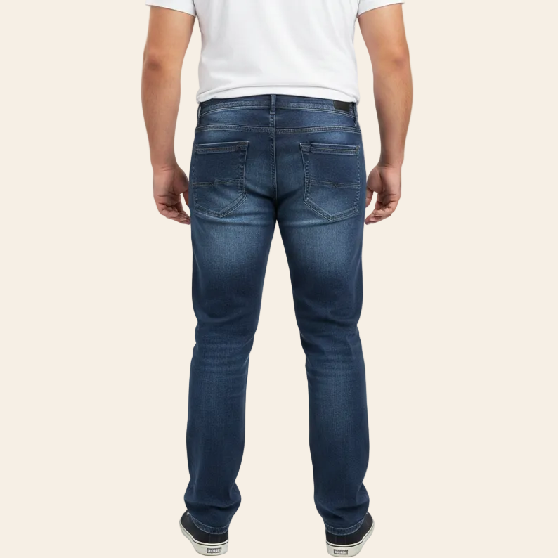 Urban Classic Blue Denim Jeans premium comfort fit men blue wash denim jeans front view product image