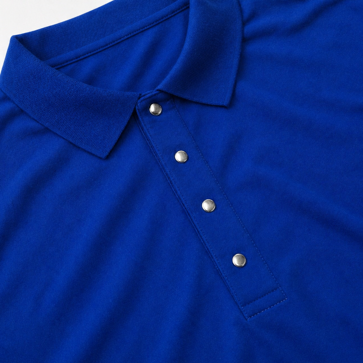 Royal Blue Snap Button Polo Shirt Lightweight Daily Wear 100% Cotton Polo Shirt Front View on Male Model