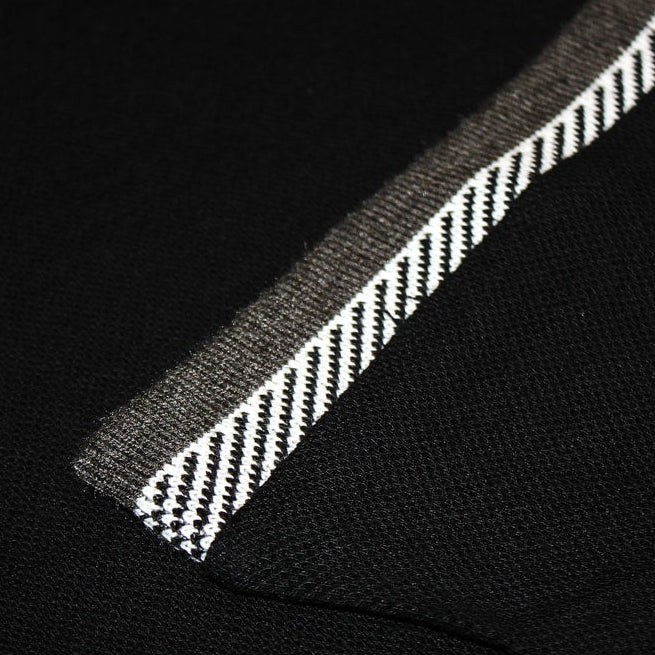 Plus size black jacquard contrast polo shirt with striped collar cotton